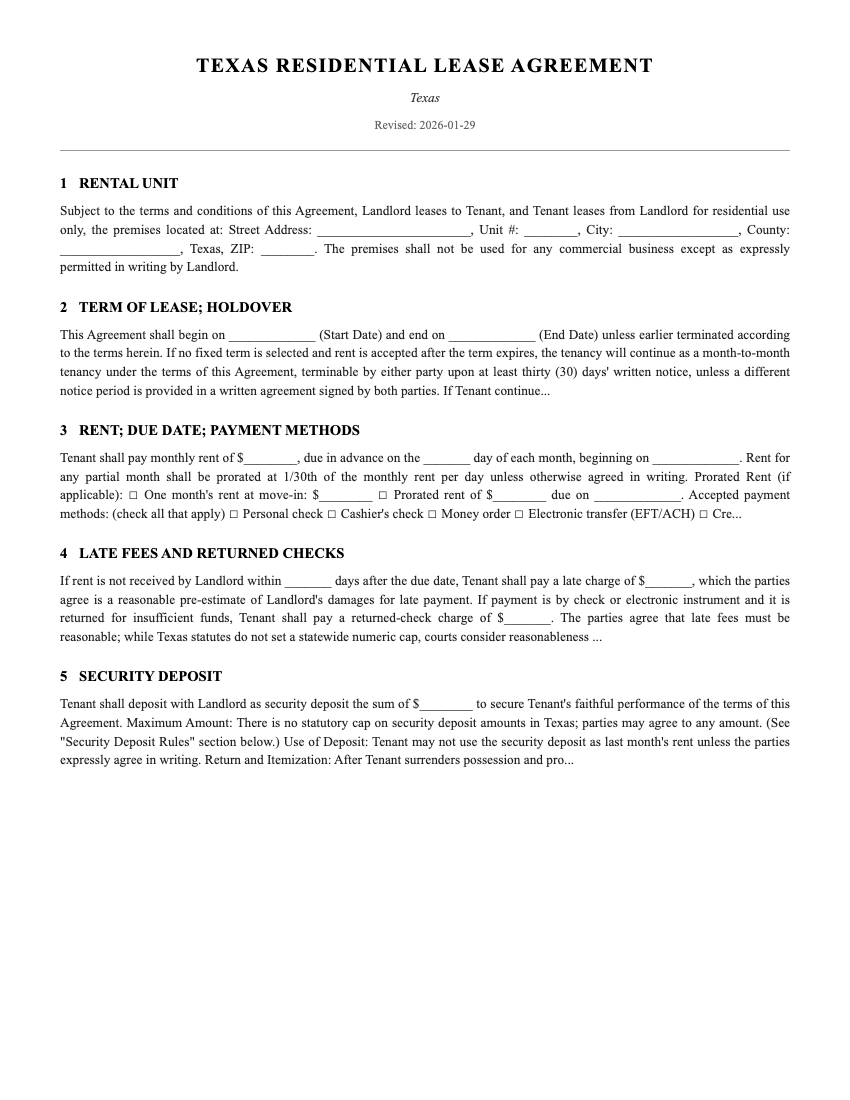 Lease Template Preview