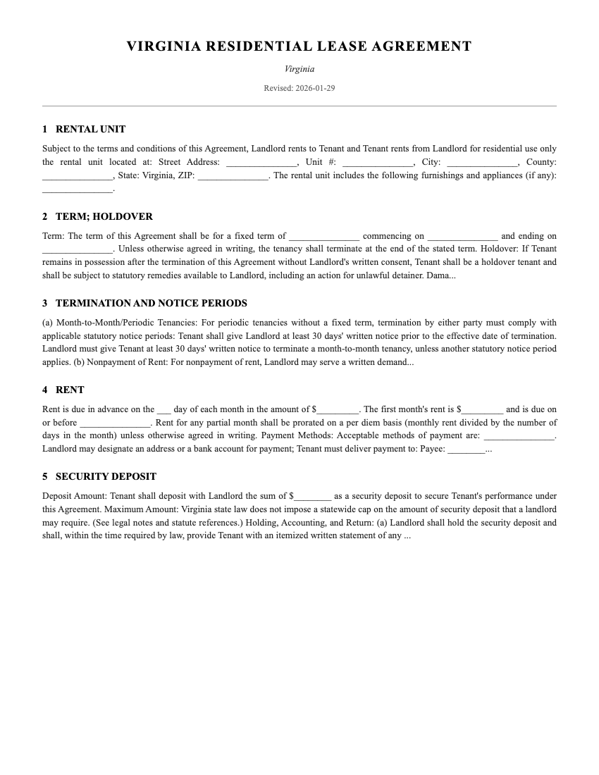 Lease Template Preview