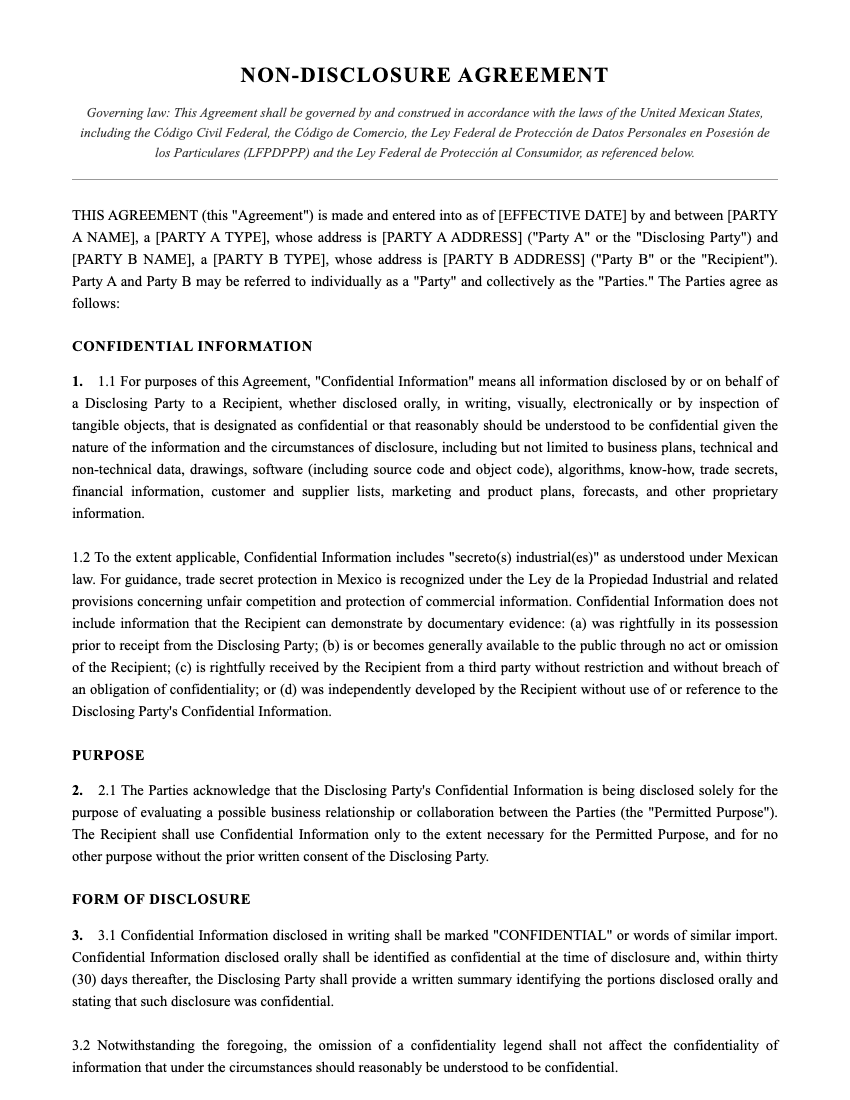 NDA Template Preview