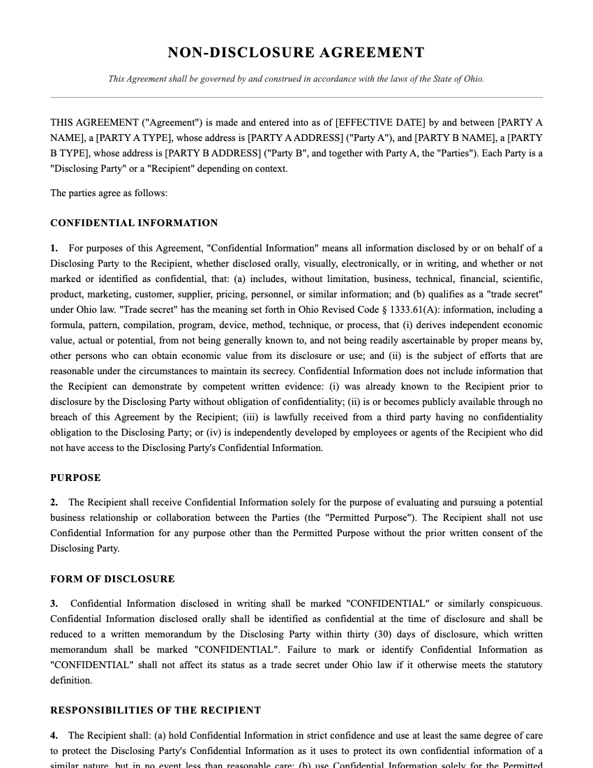 NDA Template Preview