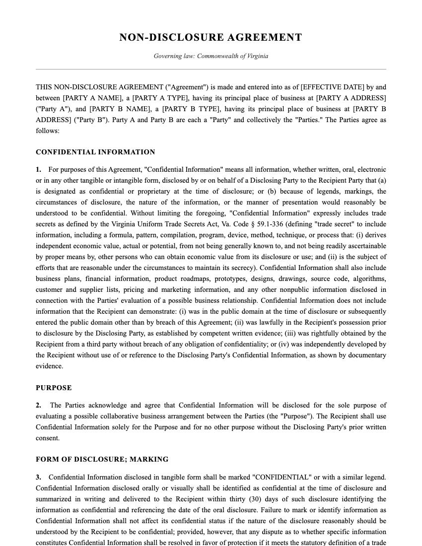 NDA Template Preview